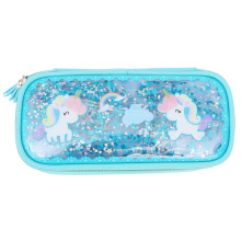 DEQI Liquid Oil Quicksand Pencil Bag High Capacity Fashion Students Pen Box Unicorn Multifunction Pencilcase for School Supply